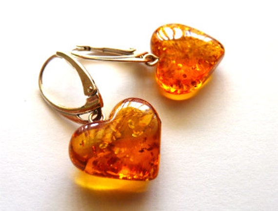 Baltic Amber Heart Earrings Honey 925 silver by AmberRegina