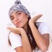 Winter pompom hat, knitted ribbed beanie, grey gray white ski cap, unisex, woman, teens, man