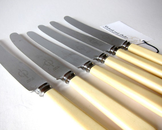 1950s Ivorine knife  cheese Handle Knives. Viners  Stainless viners Vintage Set Dinner 6 set