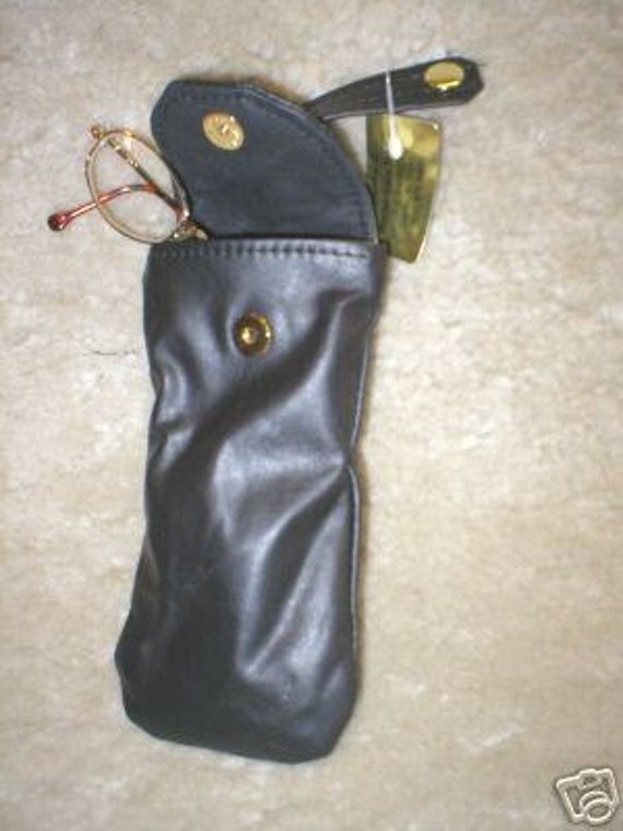 Handmade LEATHER Eyeglass Glasses Case Belt Pouch w/ flap Black Tan