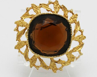 Vintage Brooch Large Topaz Rhinestone