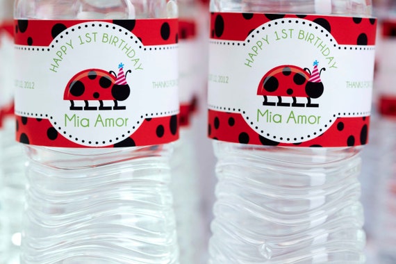 Little Lady Bug Birthday Party Water Bottle Label - Set of 12