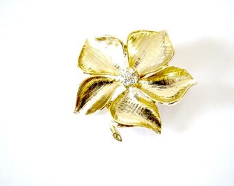 Gold Leaf Rhinestone Brooch Home Decor New Orleans Vintage Shop Holiday Retro Vintage