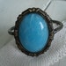 Turquoise and Antiqued Gold Cuff Bracelet Vintage 1960s Cabochon