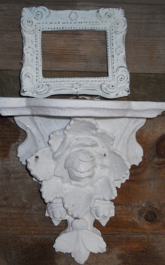 Vintage Flower Wall Shelf Wall Sconce White Distressed Cottage
