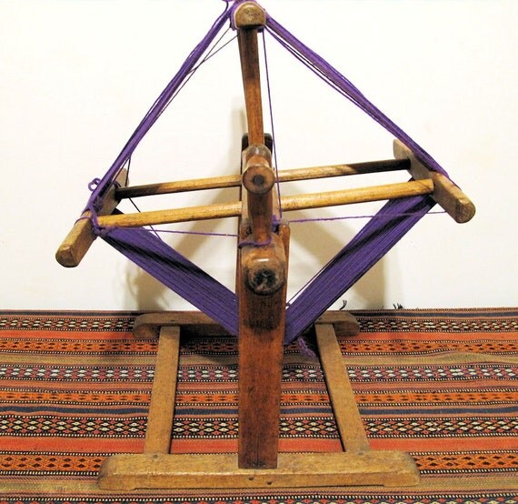 Vintage Wooden Yarn Spinner or Wool Winder with Wooden Stand