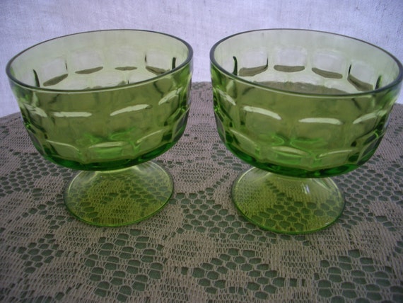 Vintage Depression Glass Sherbet Green Thumbprint Pattern 2