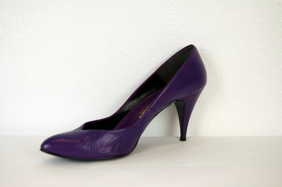 Vintage Purple Spanish Leather Pumps Shoes High Heels 8