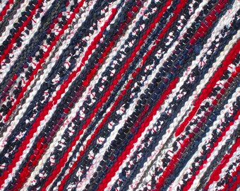 Handwoven rag rug - 3.5' x 5.84'- black, white, red,Made to order