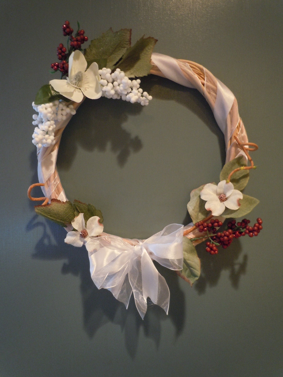 Gorgeous Holiday wicker and ribbon wreath