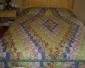 Green & Purple Trip Around the World Quilt