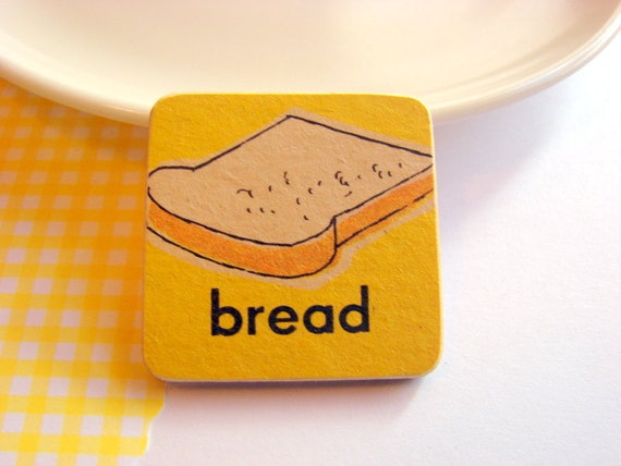 Bread Pin  Medium Paper and Wood Decoupage Brooch  by mimiandlucy
