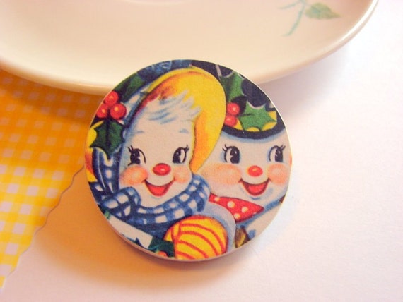 Christmas Pin  Happy Snowcouple  Snowman and by mimiandlucy