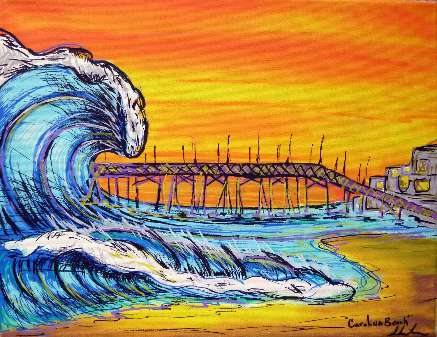 Surf Art 11x14 Giclee Canvas Print North End of Carolina