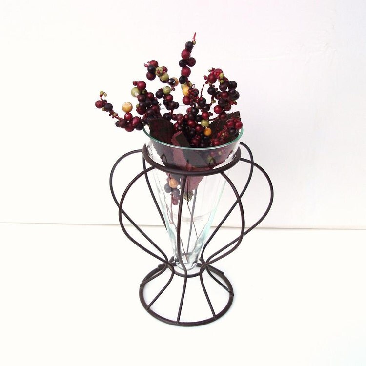 Vintage Glass Vase with Metal Stand Clear Glass by WhimzyThyme