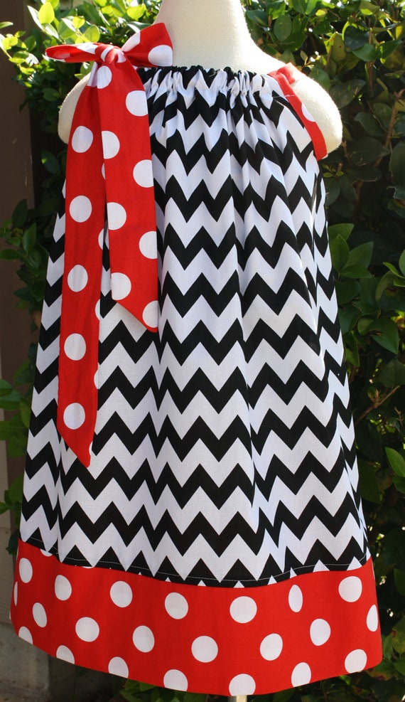 Black Chevron and Red Polka Dot Pillowcase Dress