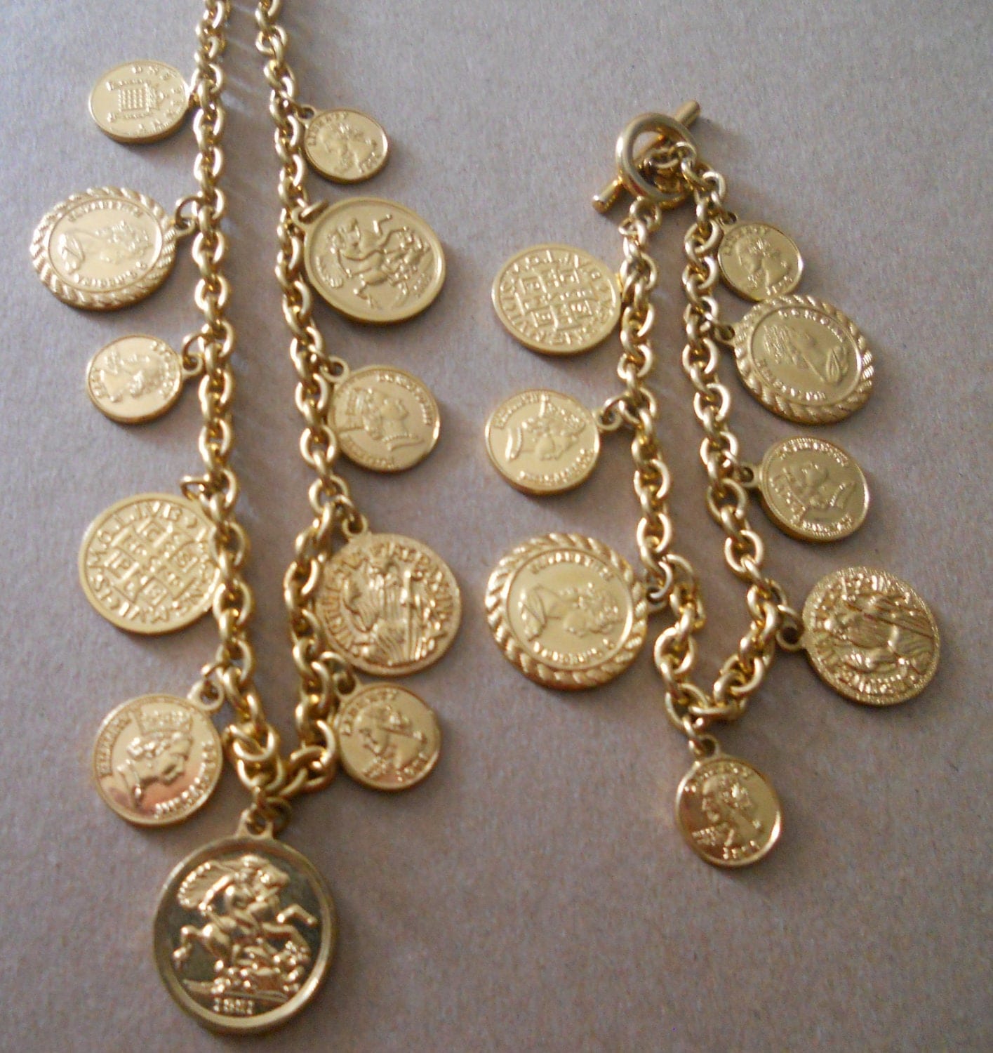 Vintage Premier Designs Gold Coin Necklace and Bracelet