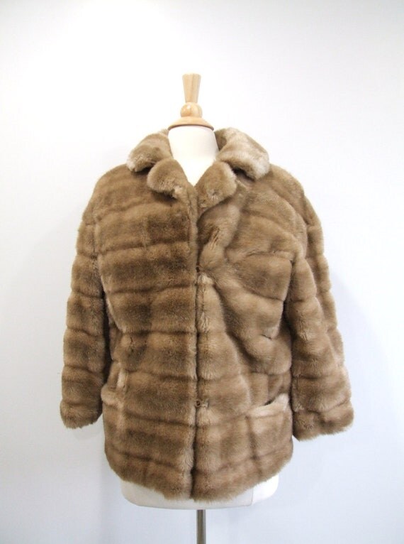 1980s Fur Coat Vintage 80s Tan Faux Fur by RedsThreadsVintage