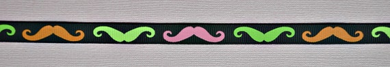 SALE Neon Mustaches on 3/8" grosgrain ribbon- Movember SALE Il_570xn