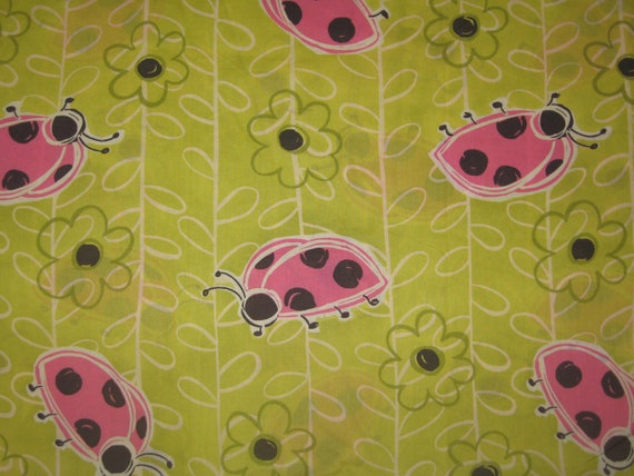 JoAnn Fabrics Pink Ladybugs on lime green Fabric 1 Yard