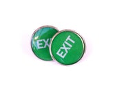 exit earrings, green christmas, round stud, free shipping, gift under 20