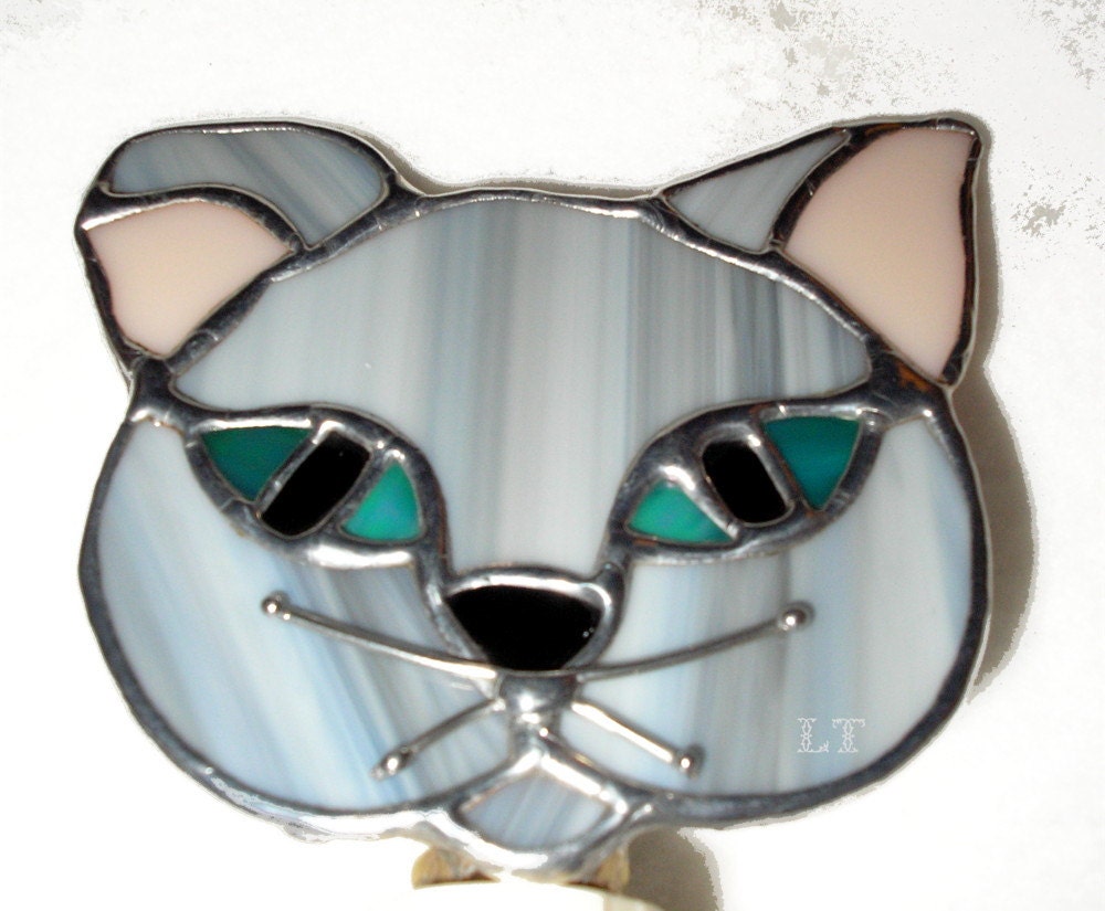 LT Stained glass Cat night light lamp Persian Russian Blue