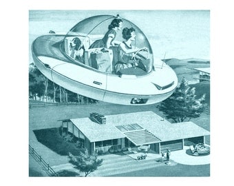 Mid century modern, flying saucer, retro, 1950s, atomic, mad men, eames era, 8X8 print
