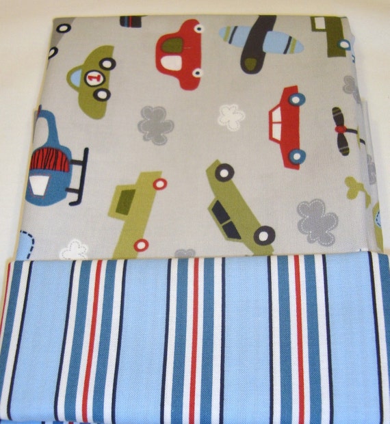 Pillowcase Kit Cars Trucks Stripes by MaddysFabricStash on Etsy