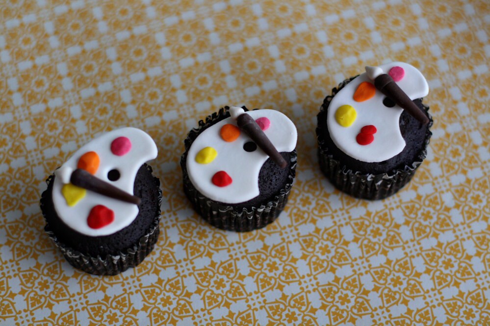 Fondant Paint Palette and Paint Brush Toppers for Decorating