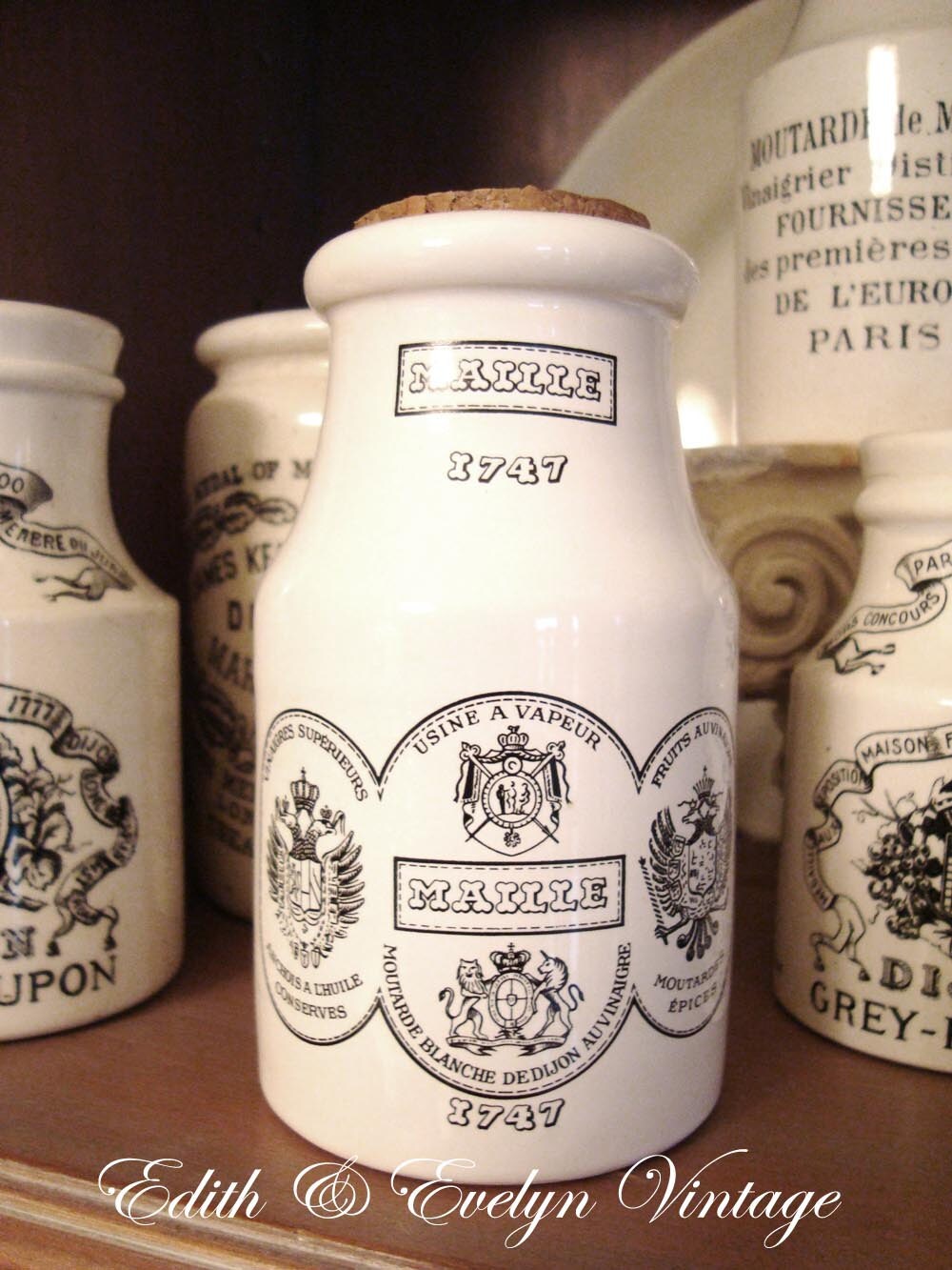 Vintage French Maille Mustard Pot with Original Cork and Label