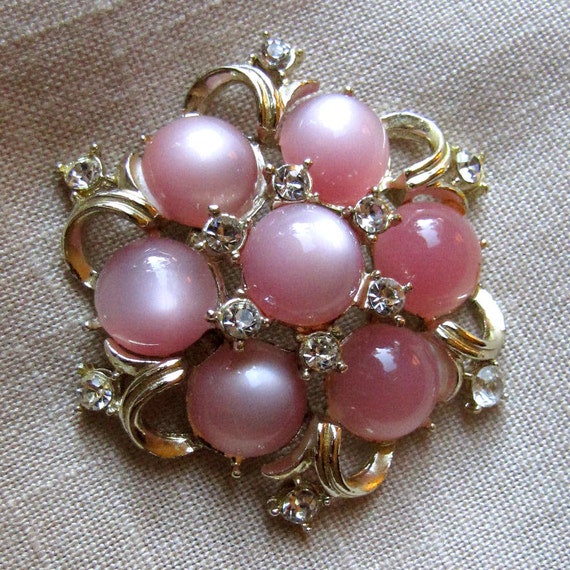 Vintage Coro Pink Moonglow Rhinestone Brooch Pin