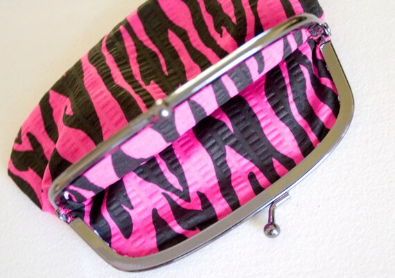 Hot Pink Zebra Print Coin Purse or Small Clutch by EllaDeanDesigns