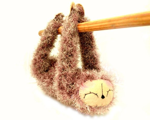 sloth amigurumi plush stuffed animal hanging velcro mink cream