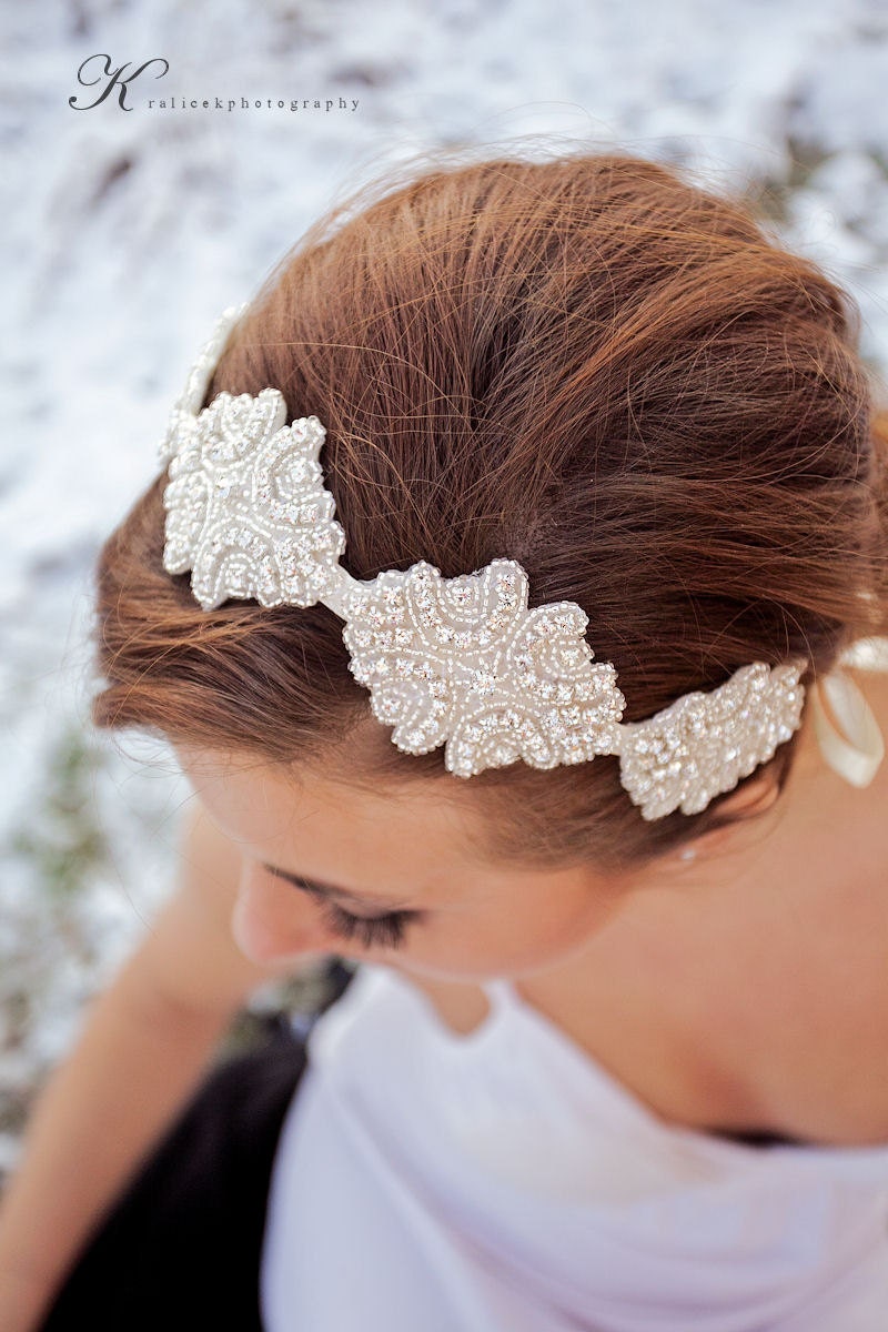 Bridal Head Piece Rhinestone Headpiece with Beaded
