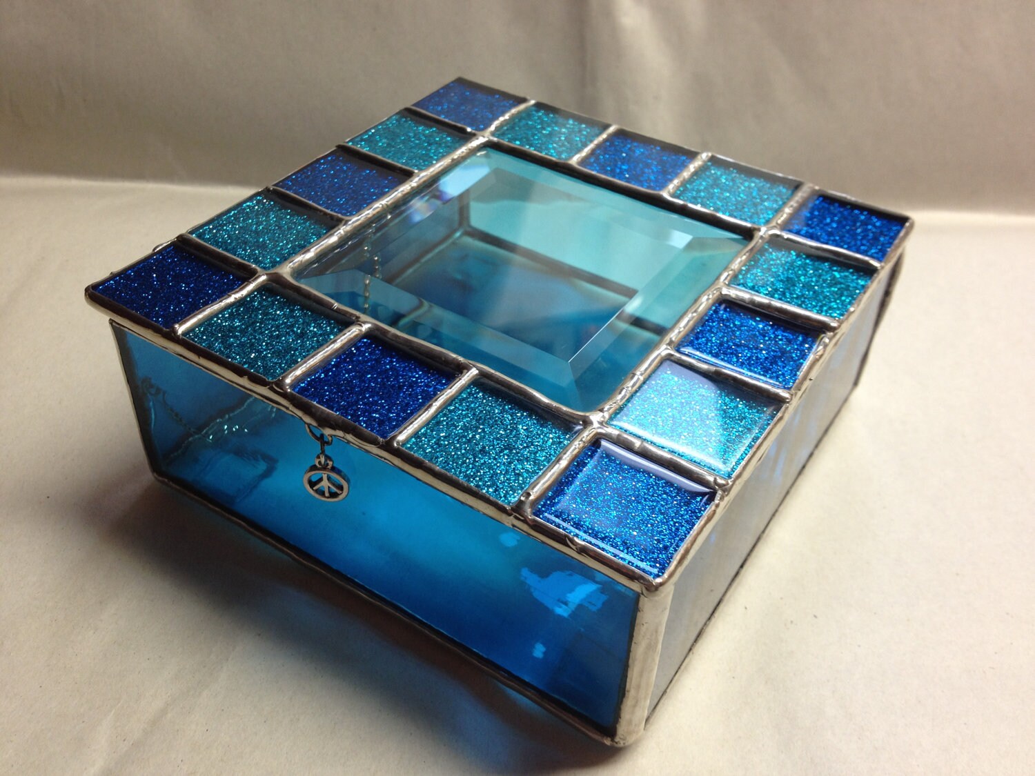 Stained Glass Jewelry Box Blue Sparkle