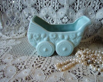 Vintage Baby buggy Aqua blue planter, storage, baby, nursery