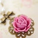 Pink Rose Flower, White Pearls, Bow Necklace, For Mom, Bridesmaid Necklace, Flower Cabochon Necklace, Vintage, Handmade, Bridal Wedding