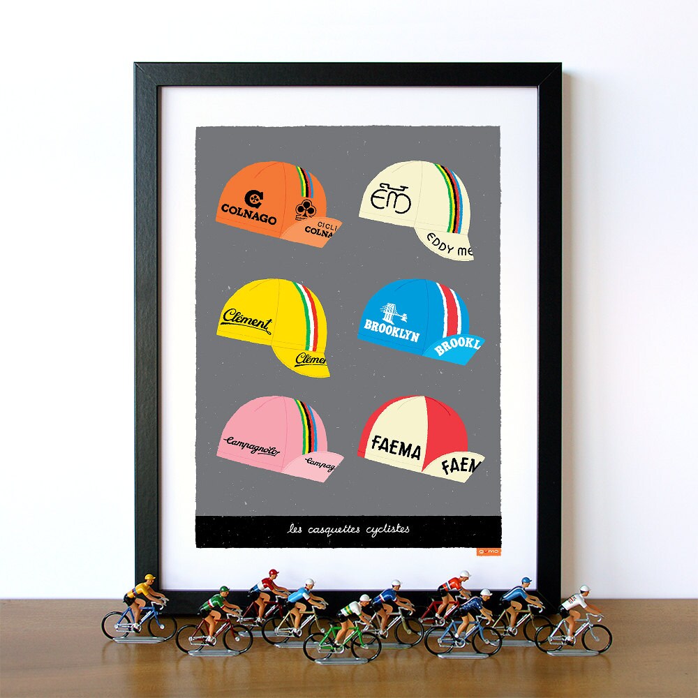 Bike Art Print Tour de France Classic Cycling Caps Print