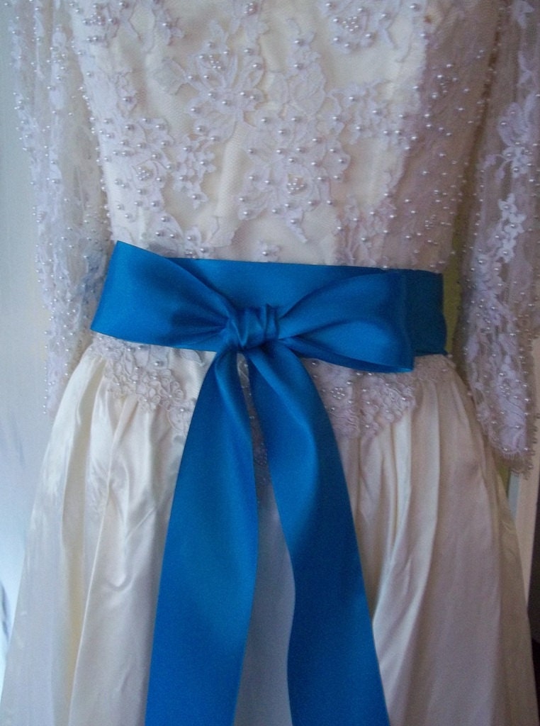 Turquoise Blue Wedding Dress Sash Belt 2 1/4 by AllAHeartDesires