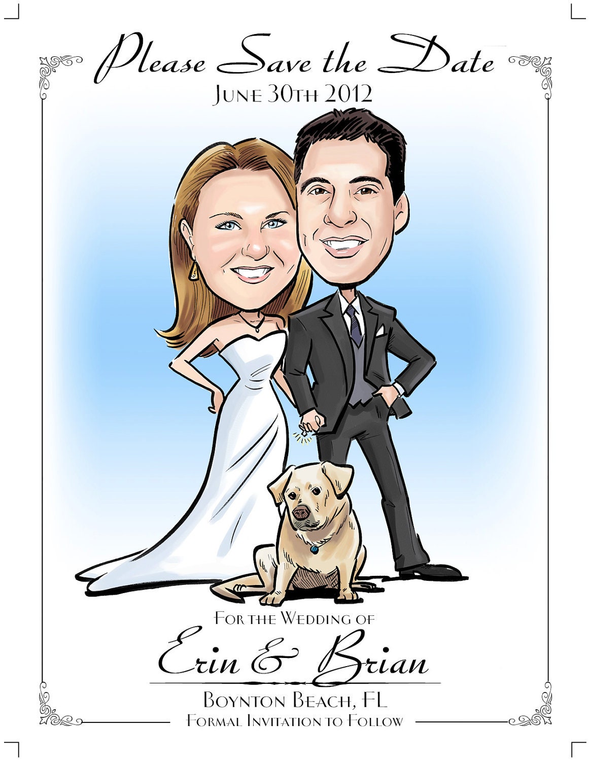 Cartoon Wedding Save the Date Caricature Unique and Cute