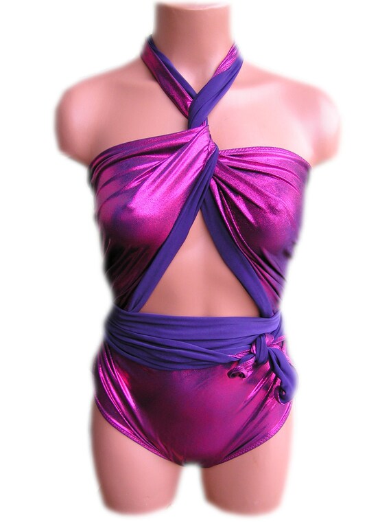 Medium Bathing Suit Metallic Hot Pink On Purple Wrap By Hisopal