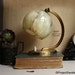 Vintage 1930s Art Deco Lamp. Small Bedside Lamp with Marbled Glass Lampshade, Brass Base. eveteam