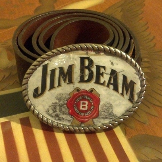 Hand Made Jim Beam Bourbon Whiskey Label Belt Buckle. by DirtyWest
