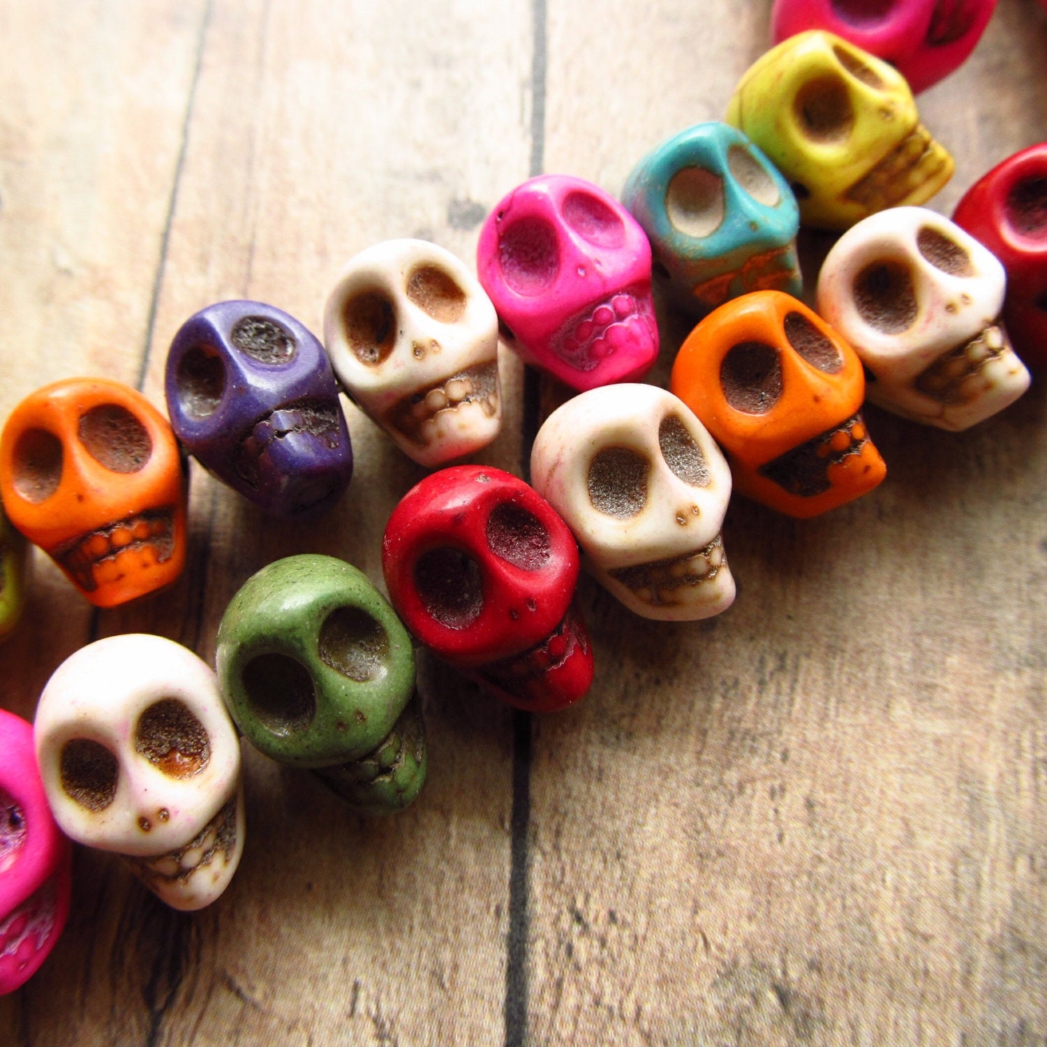 Multi-Color Bone Style Skull Beads Side Drilled 10x12mm