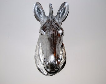 Zebra Head Wall Mount - Chrome - Faux Taxidermy Z13