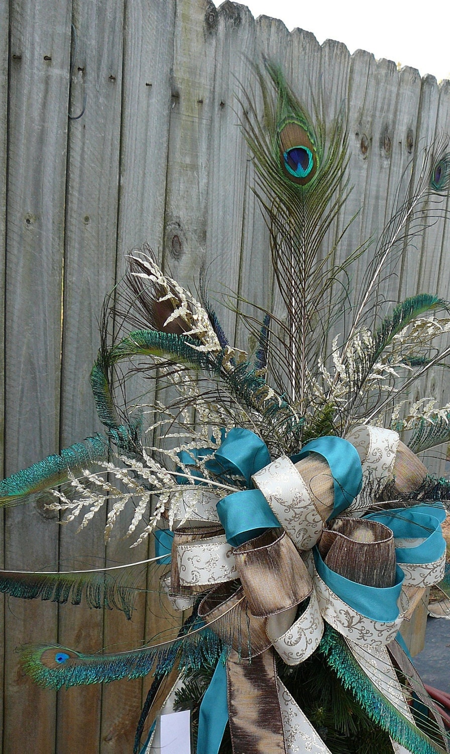 Christmas Tree Topper Peacock Feather Bow by HornsHandmade