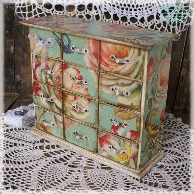 decoupage drawers inside dresser wooden blue chest decoupage Color Tiffany Mini drawers
