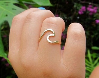 Gold Wave Ring, Surfer Girl Gift Idea, Hawaiian Jewelry, Handmade Hawaii, Mermaid Accessory, Unique Rings, Boho fashion, Stocking Stuffer