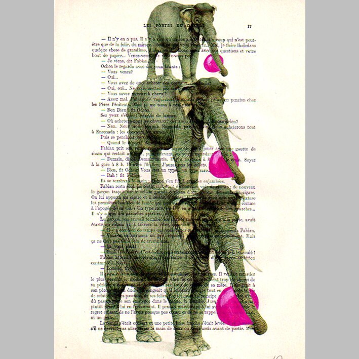 3 elephants bubblegum Original Illustration Art by Cocodeparis
