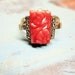 Art Deco Ring Carved Carnelian Marcasites Silver Vermeil Victorian Revival Vintage 1920s Jewelry Size 7